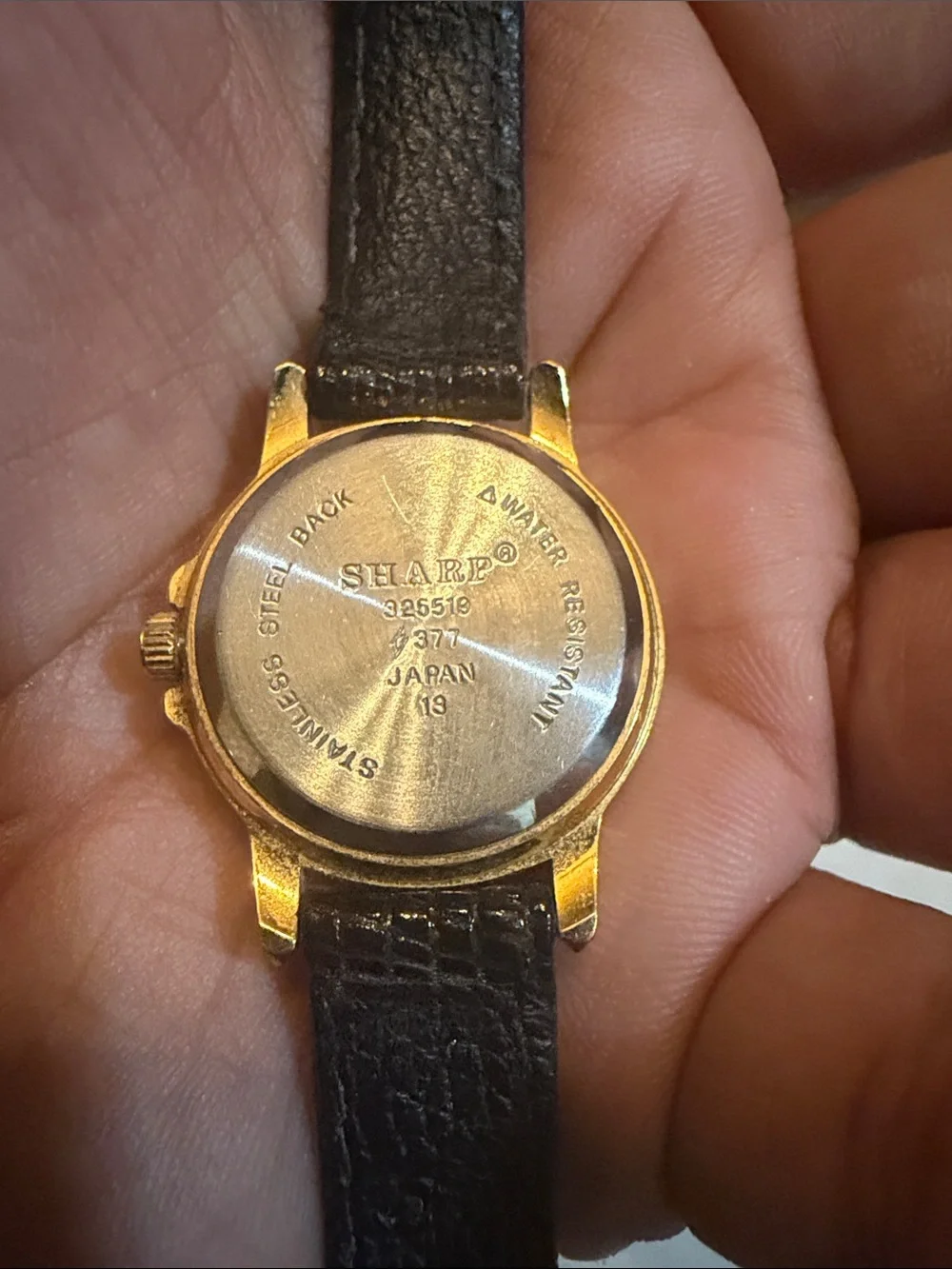 Sharp Quartz Women's Gold-Tone Watch with Black Leather Strap